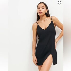 Reformation Black Mini Slip Dress with Side Slit